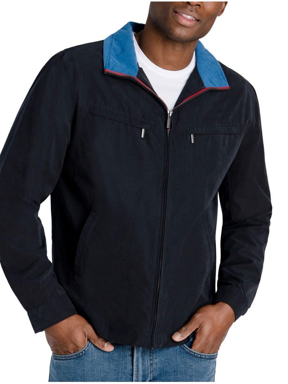 London Fog Men’s Litchfield Jacket Microfiber Windproof Navy Blue Size Medium